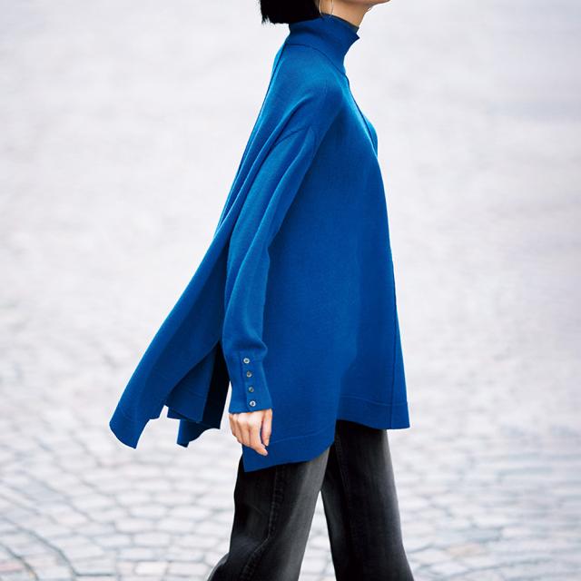 配色使い ポンチョ風 タートル ニットプルオーバー ファッション ニット セーター PC6109