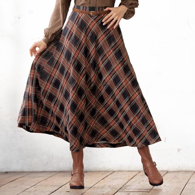イタリア素材 チェック柄 フレアースカート ファッション スカート PC6110