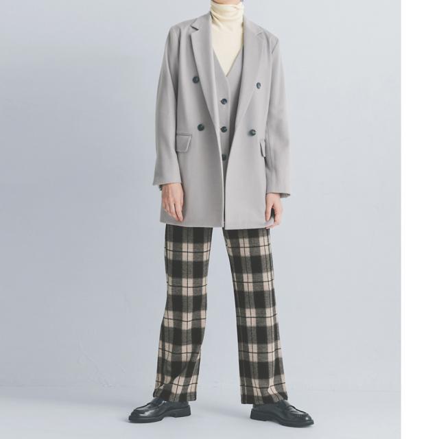 起毛チェック柄 セミワイドパンツ パンツ ワイドパンツ PC6163