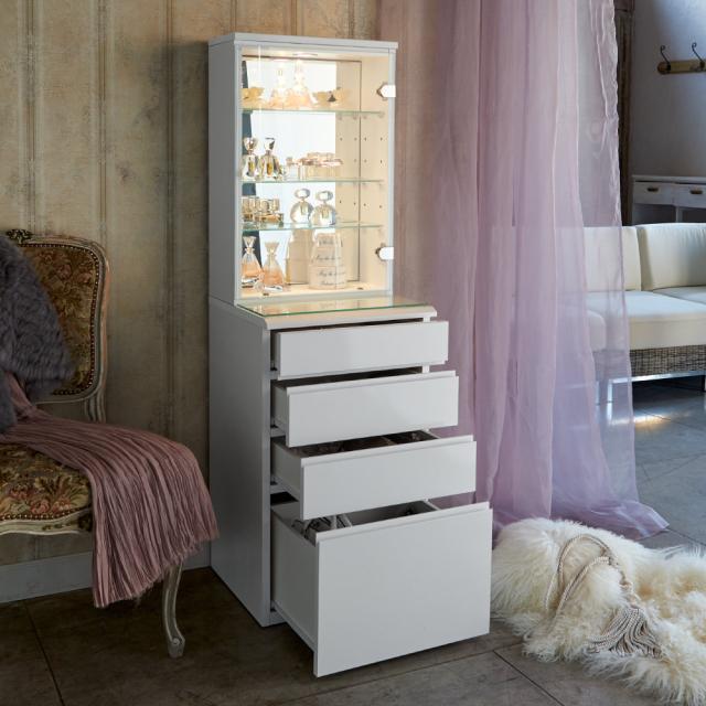 リビング収納 リビング LEDライト付き 楽屋ドレッサーシリーズ ガラスキャビネット付き チェスト 幅45cm 532403の通販は 46,740円