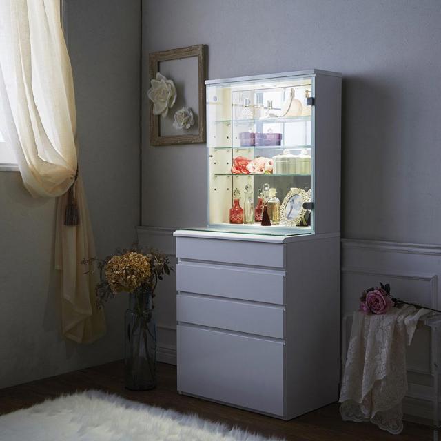 LEDライト付き 楽屋ドレッサーシリーズ ガラスキャビネット付き チェスト 幅60cm リビング収納 リビング 585304