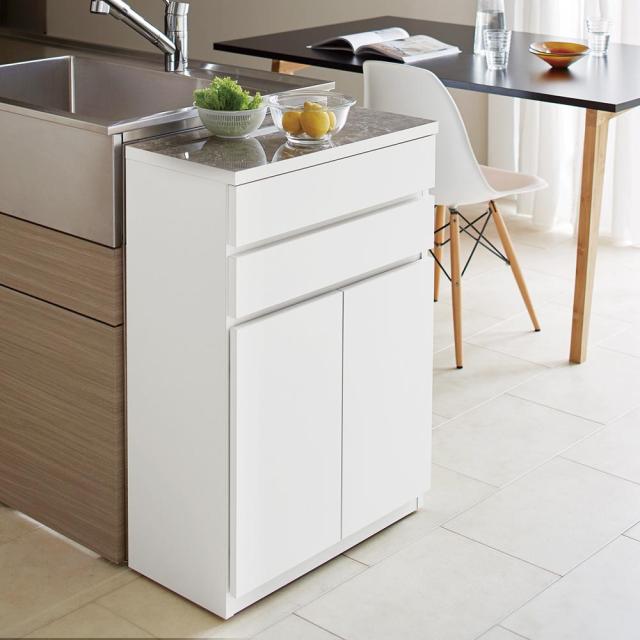 Granite/グラニト キャスター付き間仕切りワゴン 幅60奥行30高さ85cm 扉収納タイプ キッチン収納 キッチン 収納カート H91919