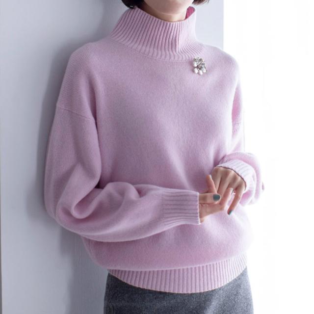 ウールカシミヤ ハイネック ニットプルオーバー ファッション ニット セーター PC6256