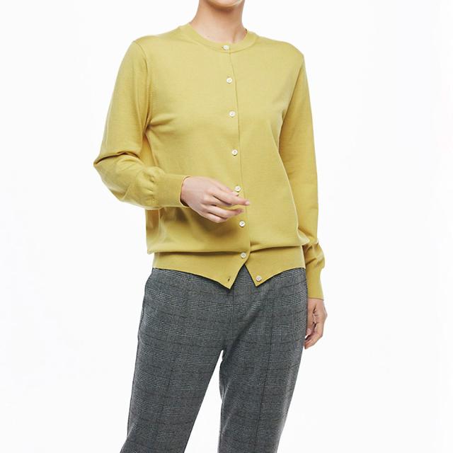 イタリア梳毛ウール糸使い クルーネック カーディガン ファッション