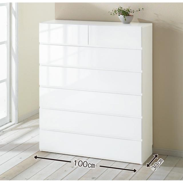 リビング収納 リビング 奥行30cm薄型ツヤツヤチェスト 幅100cm・6段 531909の通販は