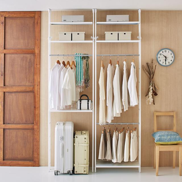 衣類収納 コートハンガー コート掛け Struty（ストラティ） ラックシリーズ ハンガー2本＆棚3段・幅70cm H58704の通販は