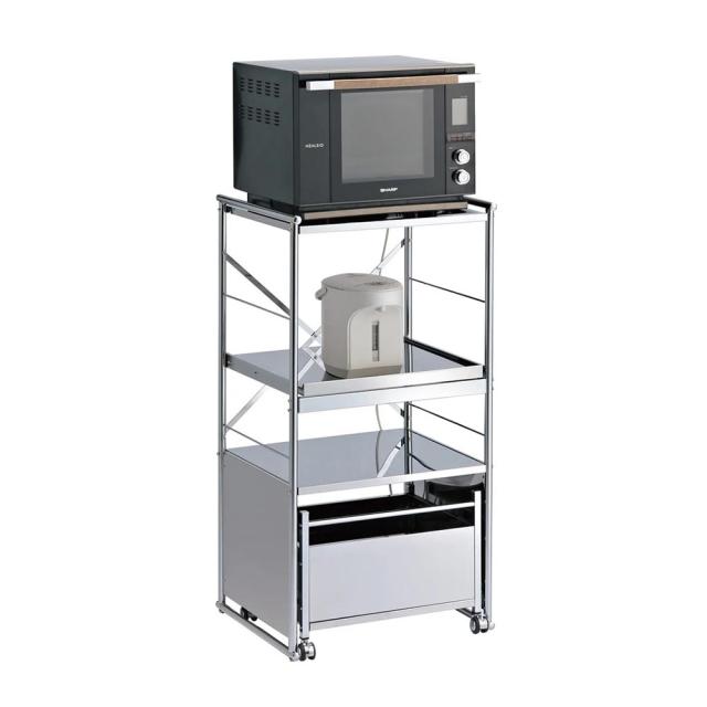 キッチン収納 キッチン 収納カート ステンレス製大型レンジ対応ラック ミドルタイプワゴン H74103の通販は
