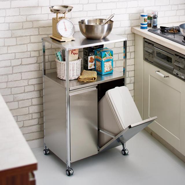 掃除用品 キッチン 分別 ステンレス作業台ワゴン ダスト2分別 幅50cm H74128の通販は