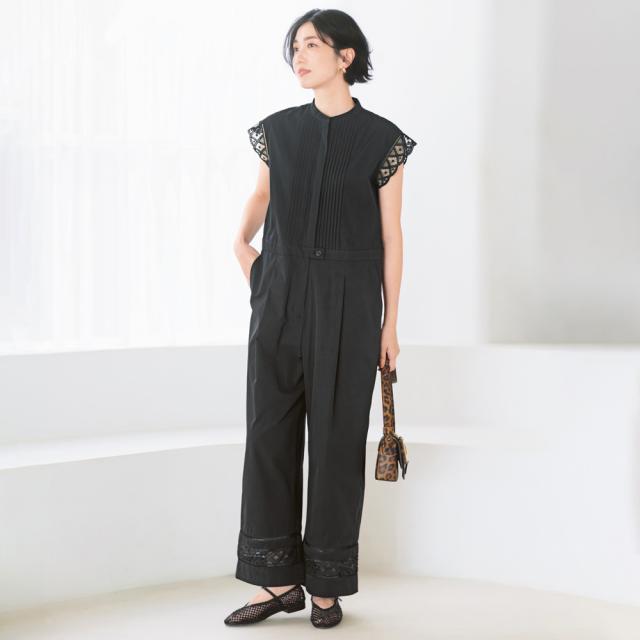 ピンタックレース オールインワン パンツ サロペット オールインワン 192302