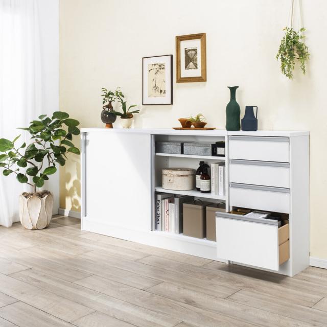 ストレートカウンター下引き戸収納庫 幅90 奥行30cmタイプ リビング収納 キャビネット リビングボード 629306