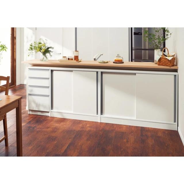 ストレートカウンター下引き戸収納庫 幅90 奥行30cmタイプ リビング収納 キャビネット リビングボード 629306