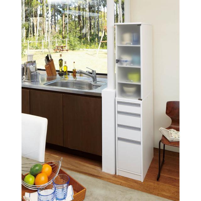 キッチン収納 キッチンストッカー 隙間収納 上品な清潔感のあるアクリル扉のキッチンすき間収納 幅25cm・奥行55cm 527153の通販は