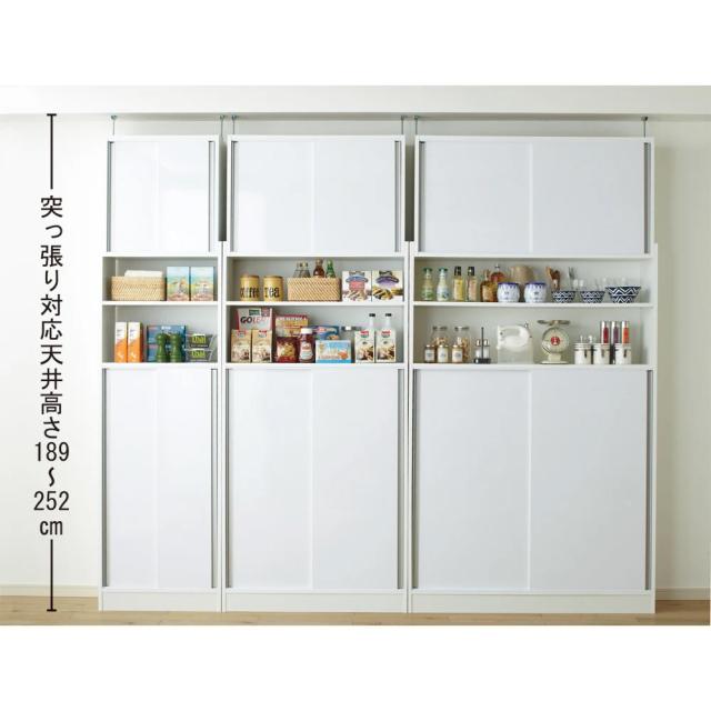 狭いキッチンでも置ける突っ張り式 薄型引き戸パントリー収納庫 奥行21cmタイプ 幅120cm高さ183-232cm キッチンボード 640803