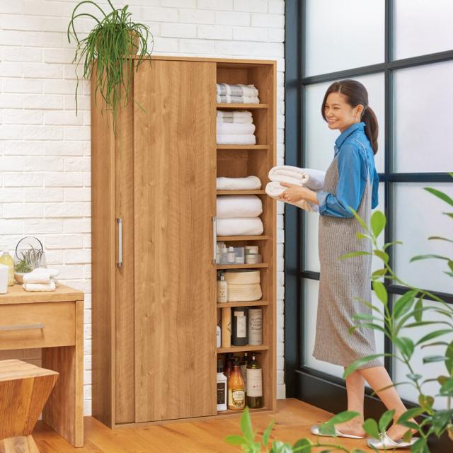 すっきり隠せる薄型引き戸収納庫 幅90cm トイレ 洗面所 ランドリー収納 洗面所収納 隙間収納 631134