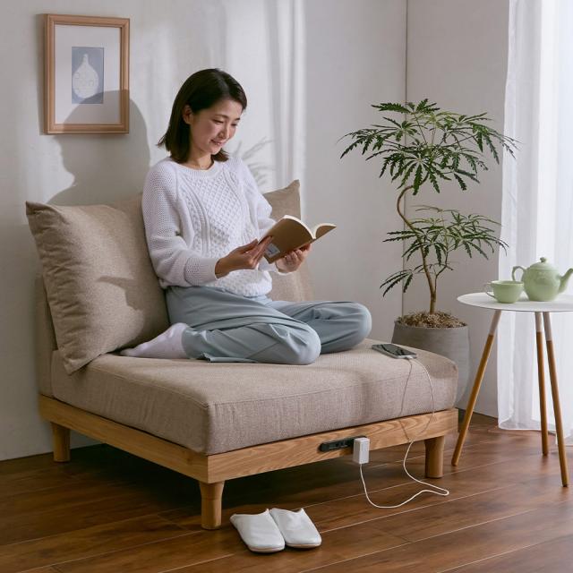 組み合わせが楽しめる天然木の広々ローソファ コンセント付き 幅90cm奥行87cm高さ80cm・85cm ソファ ファブリックソファ 642704