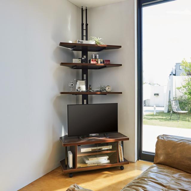 突っ張り式コーナー用ラック 幅90cm・3段 【テレビ上の空間を有効活用】 本棚 ラック シェルフ スチール メタルラック 628502