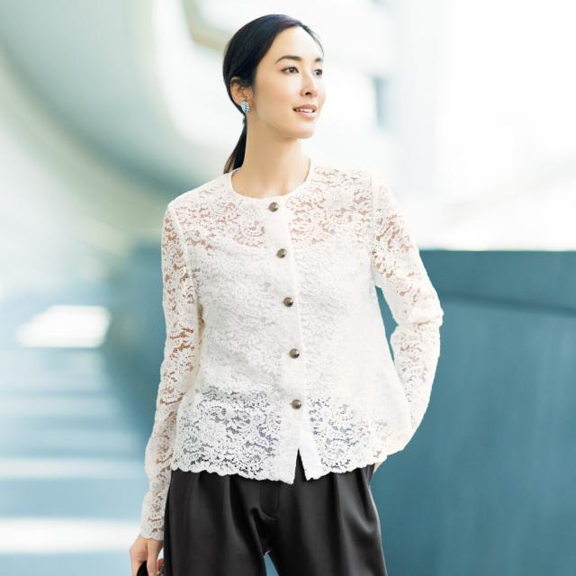 ボタニカルレースショートジャケット ジャケット ノーカラージャケット 384502