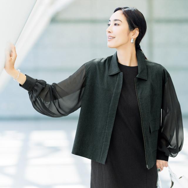 シアースリーブ×リネン混 ショートジャケット ジャケット ブルゾン 384701