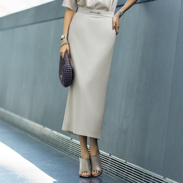 トリアセテート混 ダブルクロス ビット付きIラインスカート スカート タイトスカート 384903