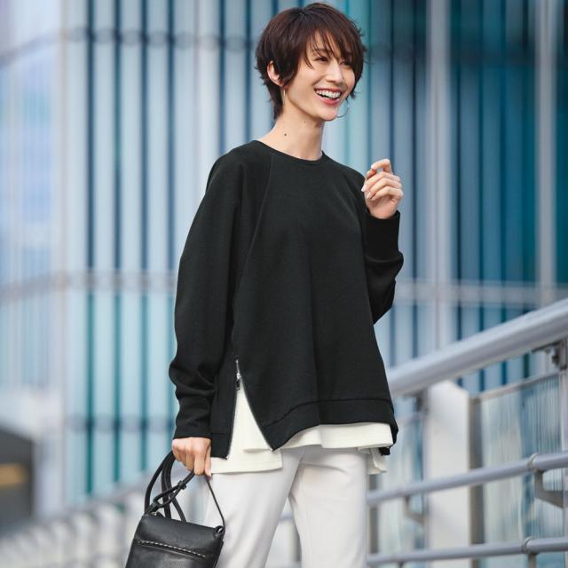 ツイルジャージー インナーレイヤードプルオーバー シャツ ブラウス プルオーバー A22402