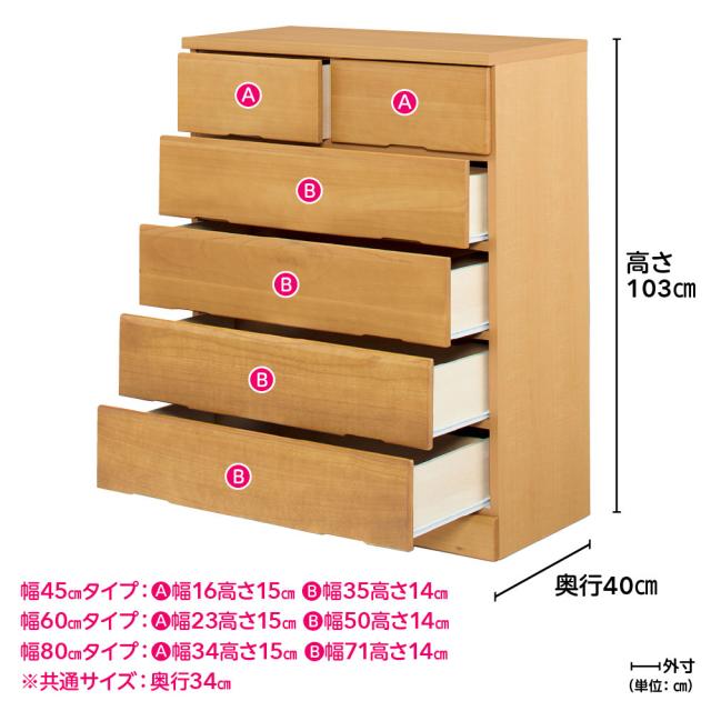 ≪幅80cm≫ サイズが豊富に選べる天然木レール付きチェスト 5段タイプ（高さ103cm） リビング収納 リビング 645109_8