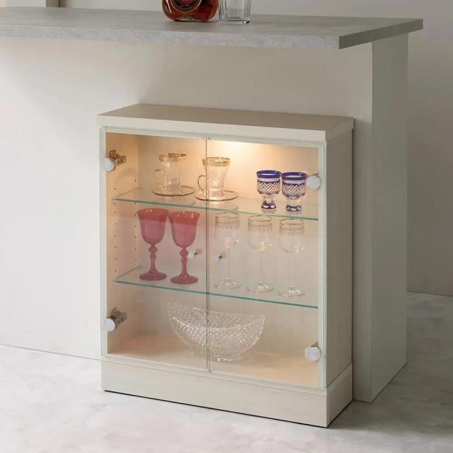 キッチン収納 キッチンカウンター下収納 ≪幅120cm奥行20cm高さ85cm≫ LEDガラス収納カウンター 528119の通販は