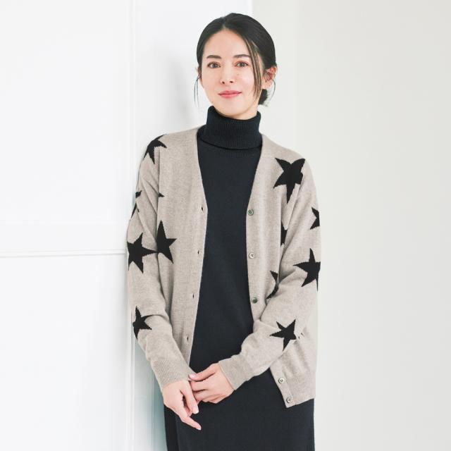 トップス カーディガン ボレロ アンサンブル カシミヤニット 星柄インターシャ カーディガン F14801の通販は
