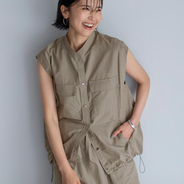 トップス ベスト ジレ ミリタリー調 ドローストリング ジレベスト N60634の通販は
