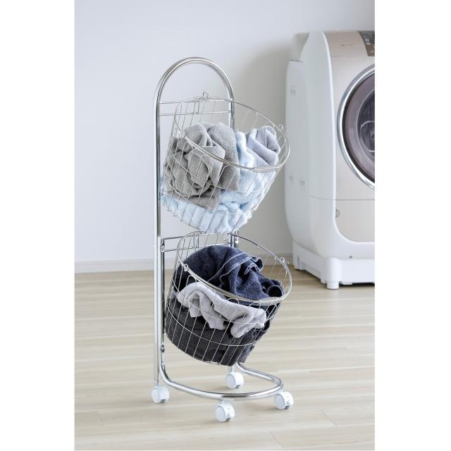 トイレ 洗面所 ランドリー収納 ランドリー 洗濯かご キャスター付きステンレスランドリーバスケット２段 LM0181の通販は 12,888円
