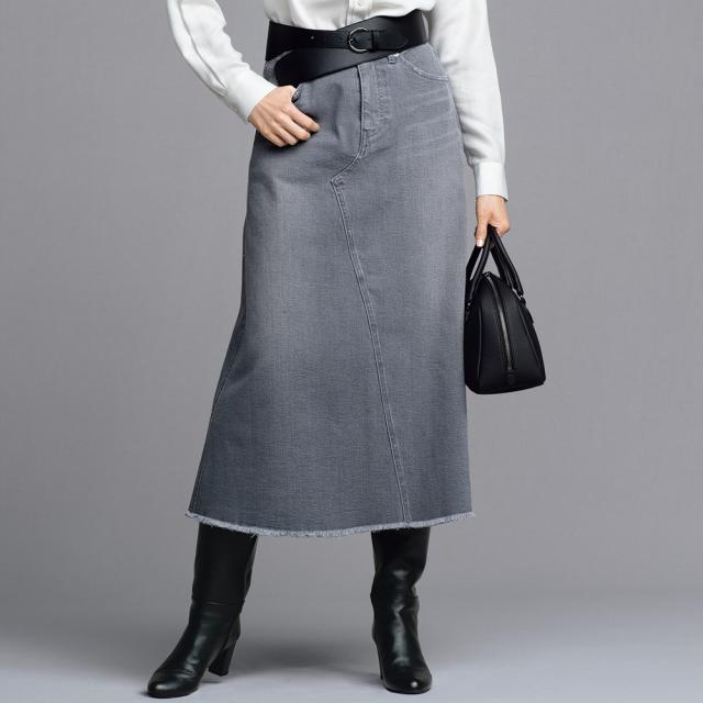 グレーデニム リメイク風 ロングスカート スカート デニムスカート 108503