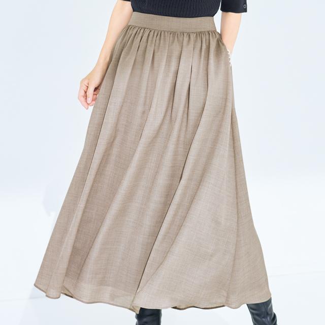 ウール混ボイル ギャザースカート スカート フレアスカート ギャザースカート 112002