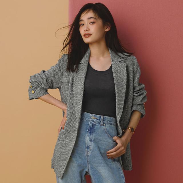 ウールラミーリネン 千鳥柄 ジャケット（日本製） ジャケット テーラードジャケット 100101