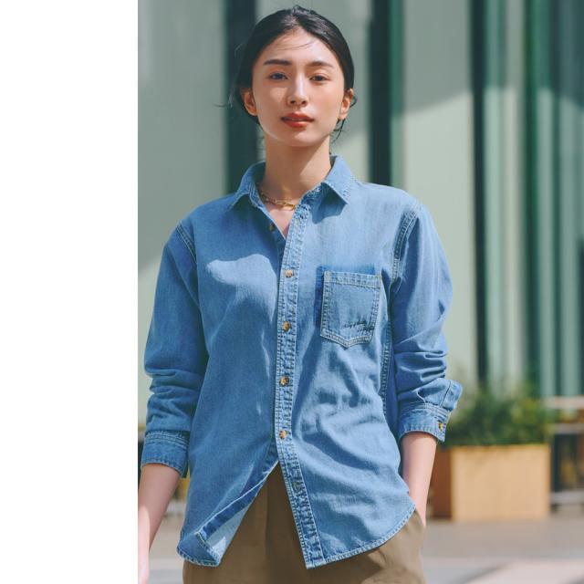 ロゴ刺しゅう コットン デニムシャツ シャツ ブラウス 101201