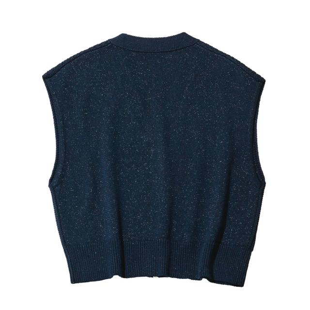 ラメ入り タック畦編み ジップアップ ジレ ジャケット ベスト ジレ 102901