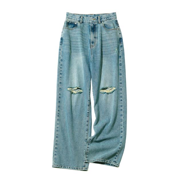 ダメージデニム セミワイドパンツ サステナブル 103104