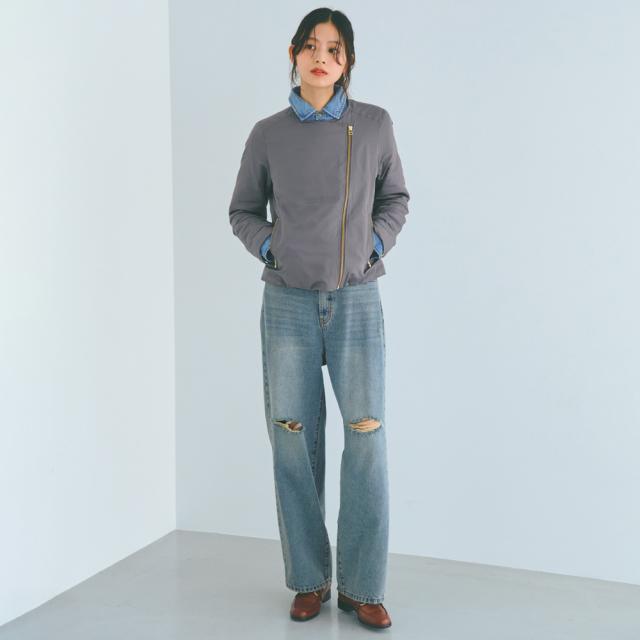 ダメージデニム セミワイドパンツ サステナブル 103104 ダメージデニム セミワイドパンツ サステナブル 103104