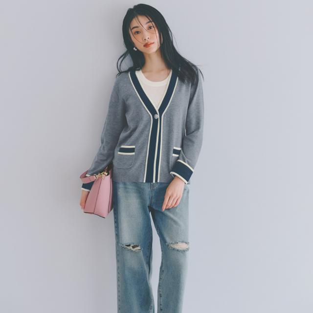 ダメージデニム セミワイドパンツ サステナブル 103104