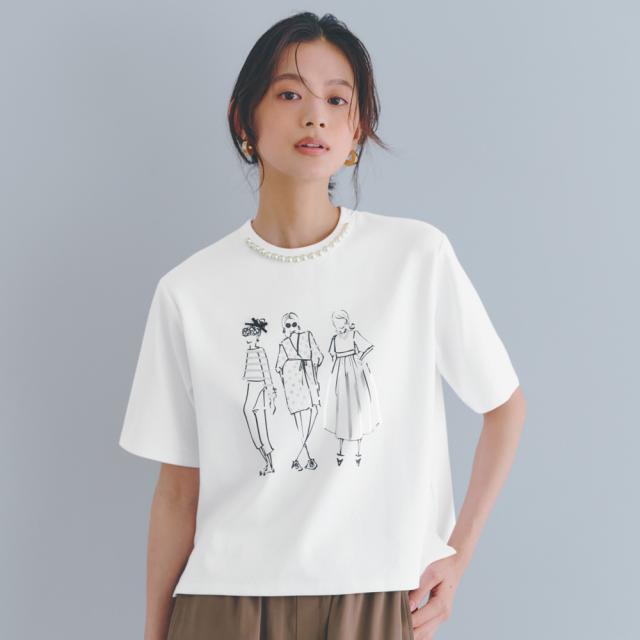 パールビーズ付き プリント プルオーバー シャツ ブラウス プルオーバー 101801