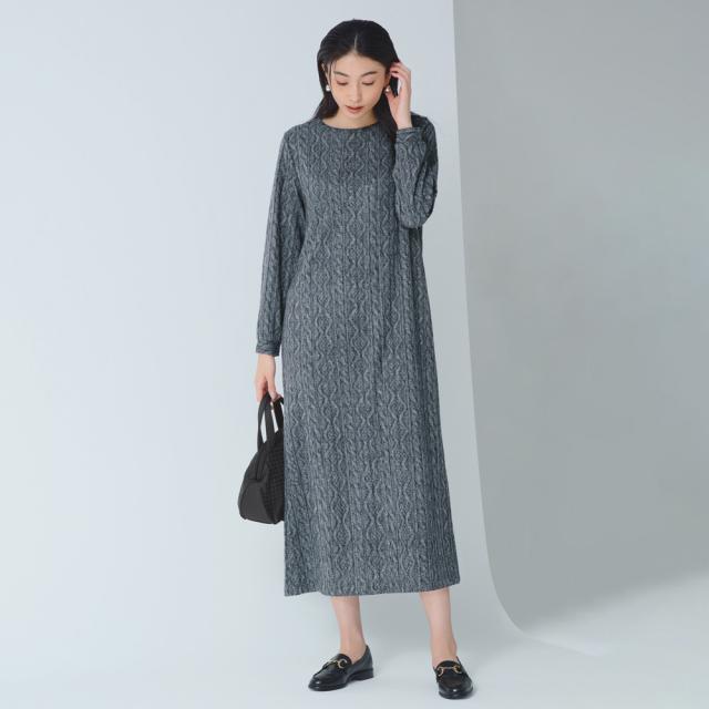 ケーブルプリント ジャージー ワンピース（日本製） ワンピース ジャージーワンピース 103701