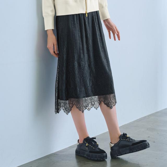 シャンテリーレース風 プルオンスカート スカート フレアスカート ギャザースカート 103902