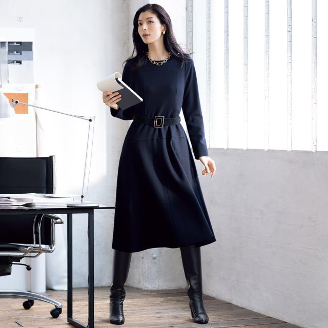 圧縮ウールジャージー ワンピース ワンピース ジャージーワンピース 124902