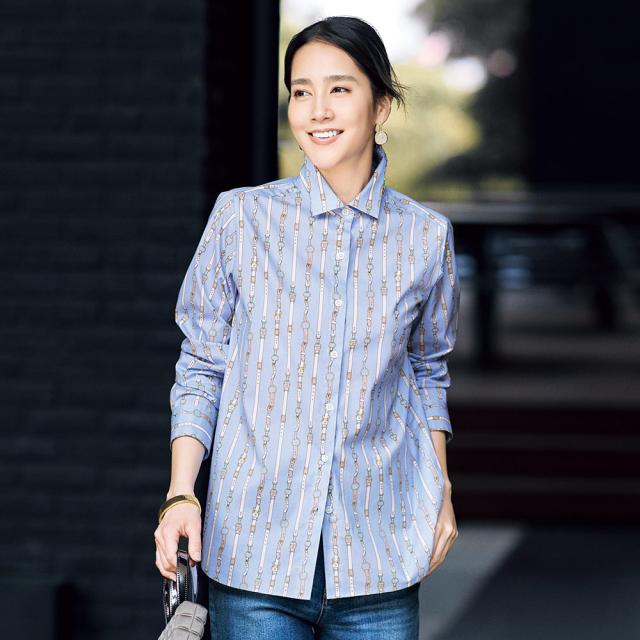 イタリア素材 ベルト柄 シャツ シャツ ブラウス 128602