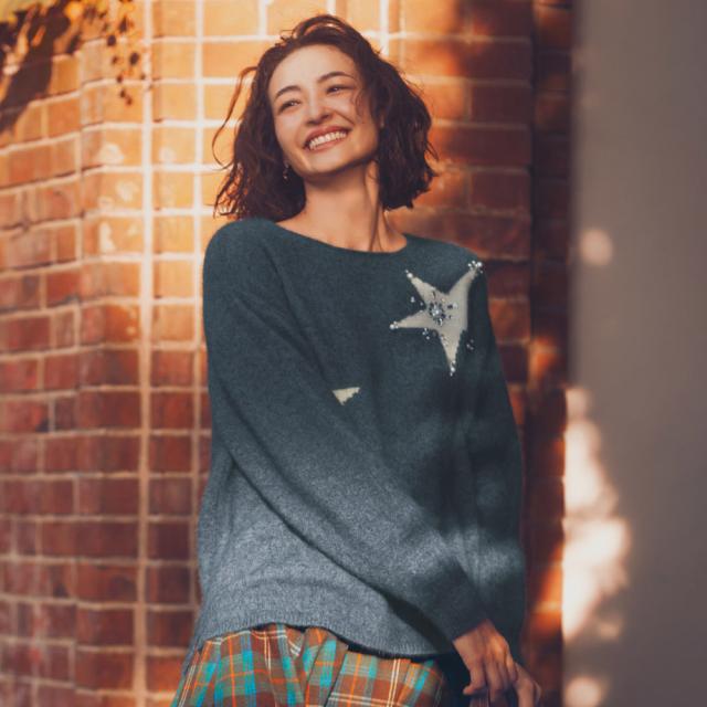 星柄 インターシャ ヘアリーニット プルオーバー ニット セーター ニットセーター 132901