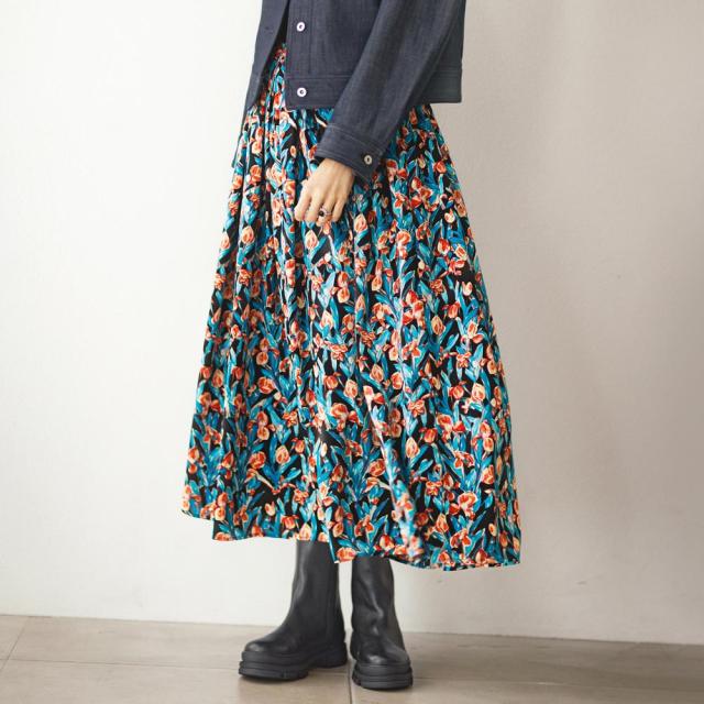 花柄プリント ギャザースカート スカート プリント 柄スカート 135003