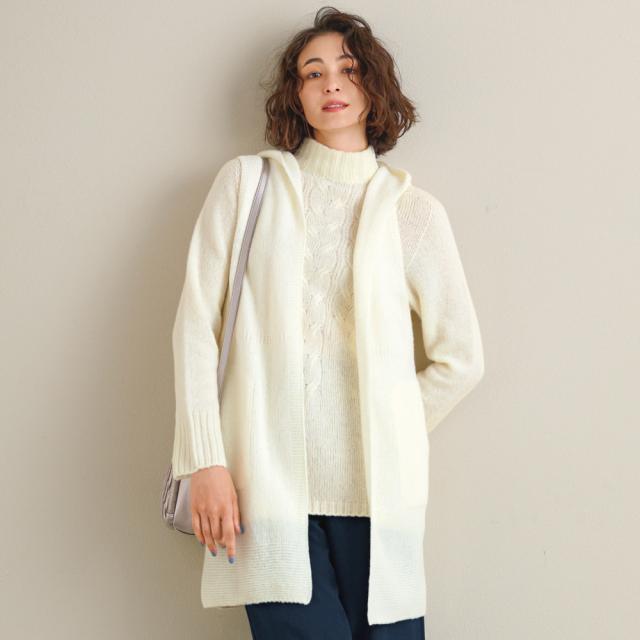 ホールガーメント（R） ウール混ニット フーディ ロングジレ（日本製） ニット セーター ニットアンサンブル ツインニット 135401