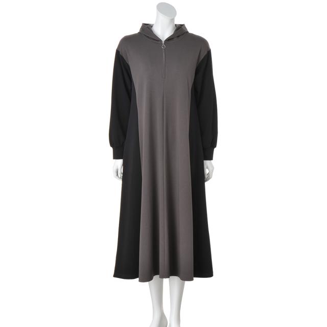 ワンピース チュニック ジャージーワンピース バイカラー ジャージー パーカ ワンピース 283201の通販は