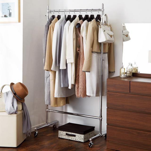 衣類収納 パイプハンガー タイプ ウォークインクローゼット フック プロ仕様 伸縮頑丈ハンガーラック シングルタイプ 幅92-122cm 838109の通販は