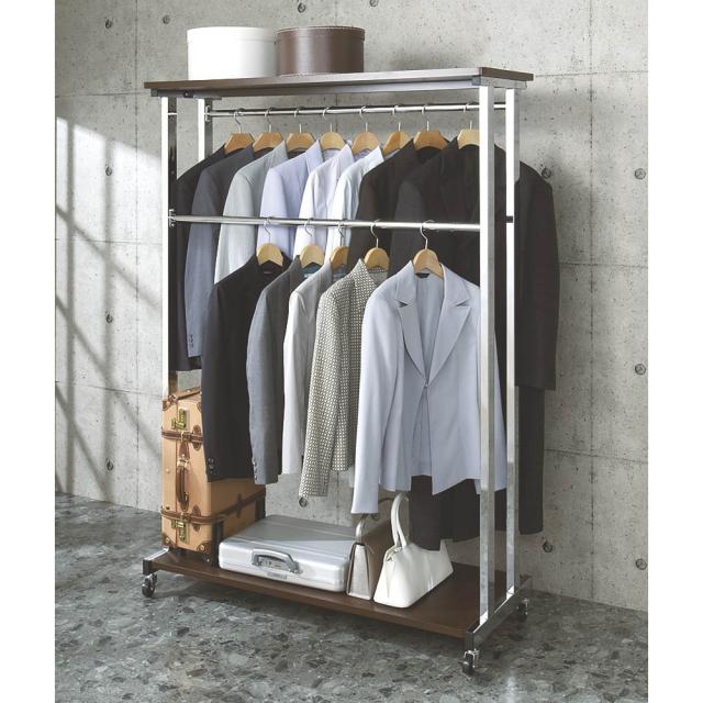 上下棚付頑丈ハンガー ダブル 幅60 上下棚付き モダン頑丈ハンガーラック ダブル・幅120cm 衣類収納