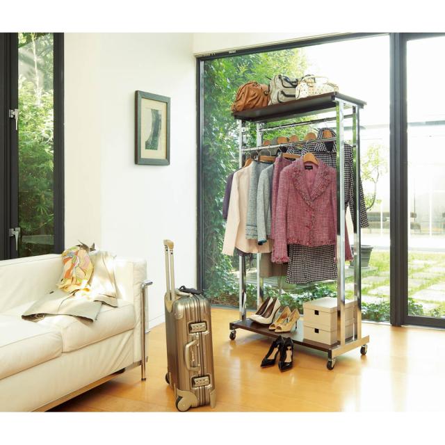 上下棚付頑丈ハンガー ダブル 幅60 上下棚付き モダン頑丈ハンガーラック ダブル・幅120cm 衣類収納