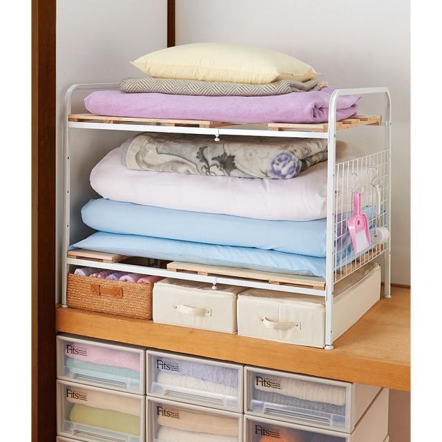 衣類収納 押入れ クローゼット収納 頑丈幅伸縮すのこ布団台シリーズ 押し入れ上段用棚2段 532237の通販は